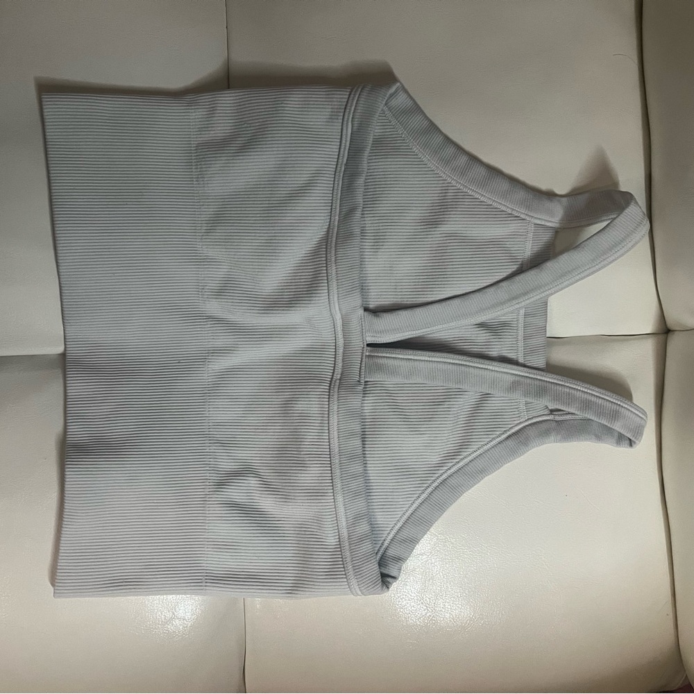 White/Gray Ribbed Workout Tank Top - Picture 2 of 3